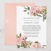 Faire-part Invité de mariage réduit floral rose et doré (Devant / Derrière)