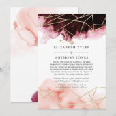 Faire-part Invités de Mariage à tarif réduit Burgundy & Blush (Devant / Derrière)