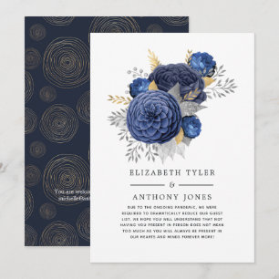 Faire-part Invités de mariage floraux bleu marine, or et arge