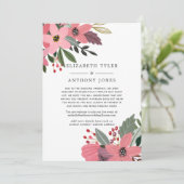 Faire-part Invités de mariage réduits avec des fleurs roses, (Debout devant)
