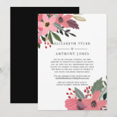 Faire-part Invités de mariage réduits avec des fleurs roses, (Devant / Derrière)