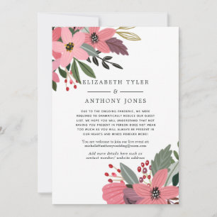 Faire-part Invités de mariage réduits avec des fleurs roses,