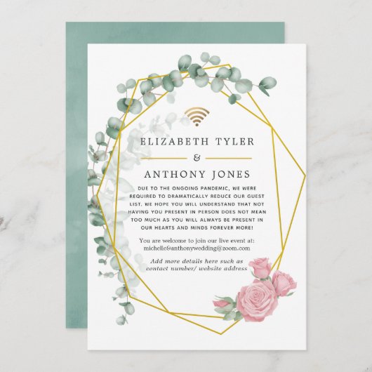 Faire-part Invités de mariage virtuels géométriques Eucalyptu (Devant / Derrière)