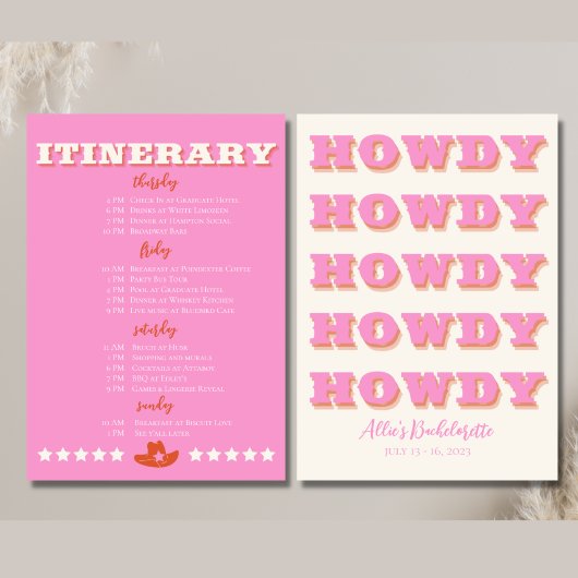 Faire-part Itinéraire rose de la fête de Bachelorette de Nash