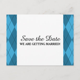 Faire-part Jacquard bleu Enregistrer la date Carte postale