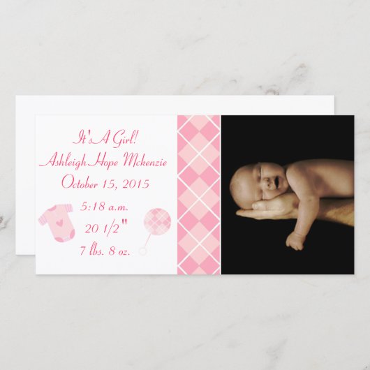 Faire-part Jacquard - C'est une fille... Notre Précieuse Peti (Devant / Derrière)