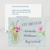 Faire-part J'ai déménagé Aquarelle Florale Budget Move (Devant / Derrière)