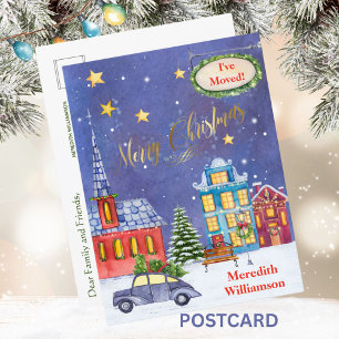 Faire-part J'ai déménagé Carte postale Noël Village 