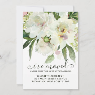 Faire-part J'ai déménagé Elégant Floral Botanical Peony Movin