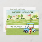 Faire-part J'ai déménagé Golf Panier Greens Man Budget Move (Devant / Derrière)