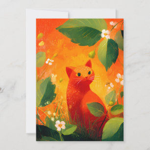 Faire-part Jardin de fleurs sauvages au chat rouge fantaisist