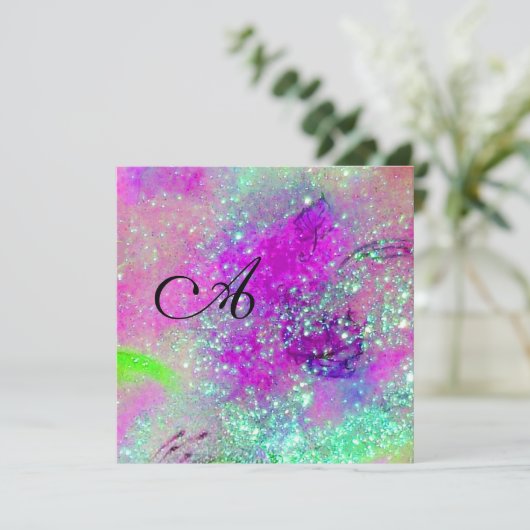 Faire-part JARDIN DES OMBRES PERDUES -monogramme, bleu violet (Debout devant)