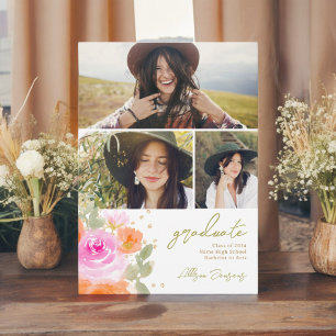 Faire-part Jardin orange fleurs sauvages 3 photos graduation