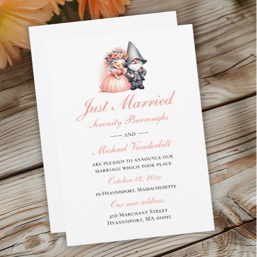 Faire-part Jardin Orange Gnome Whimsical Juste Marié Mariage