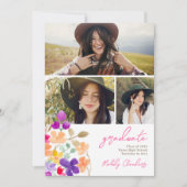 Faire-part Jardin peint fleurs sauvages 3 photos graduation (Devant)