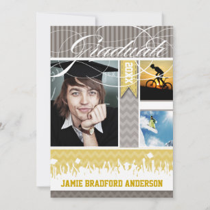Faire-part Jaune Grey Zig Zag Senior 3 Photos Classe de