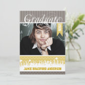Faire-part Jaune Grey Zig Zag Senior Picture Classe (Debout devant)