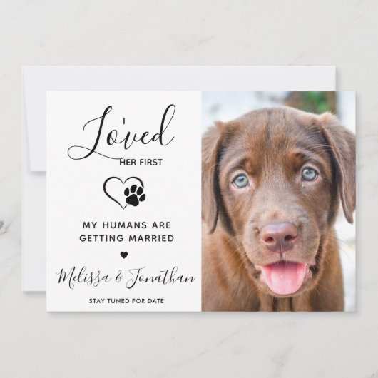 Faire-part Je l'ai aimée en premier Photo de chien d'engageme (Devant)