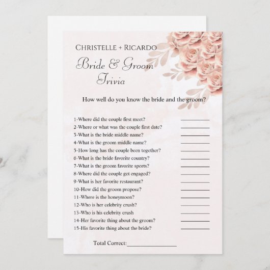 Faire-part Jeu de douche de mariée botanique trivia (Devant / Derrière)