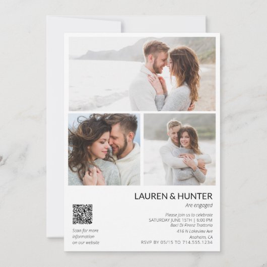 Faire-part Jeu d'engagement de code QR 3 Photo Moderne (Dos)