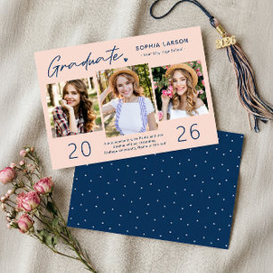 Faire-part Jeune Marine Blush 3 Photo Collage Graduation