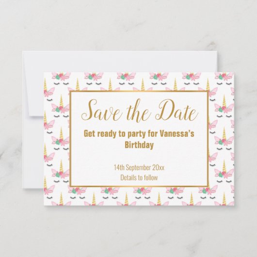 Faire-part Joli blanc Unicorn Horn SAVE DATE (Devant)