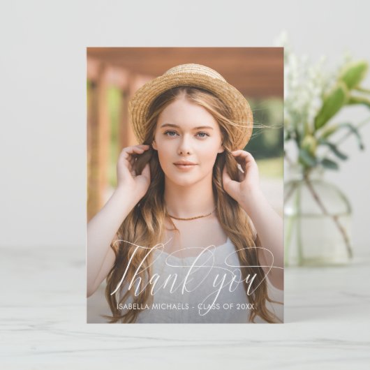 Faire-part Joli Merci de graduation photo de script (Debout devant)