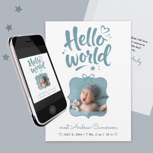 Faire-part Joli Nouveau Nœud Papillon Bleu pour Photo de Bébé