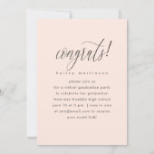 Faire-part Joli Script Blush Virtual Graduation Party Photo (Dos)