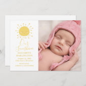 Faire-part Joli soleil jaune. Nouvel accouchement. Sunshine n (Devant / Derrière)