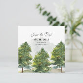 Faire-part Jolie aquarelle Arbres Paysage Monogramme Mariage (Debout devant)