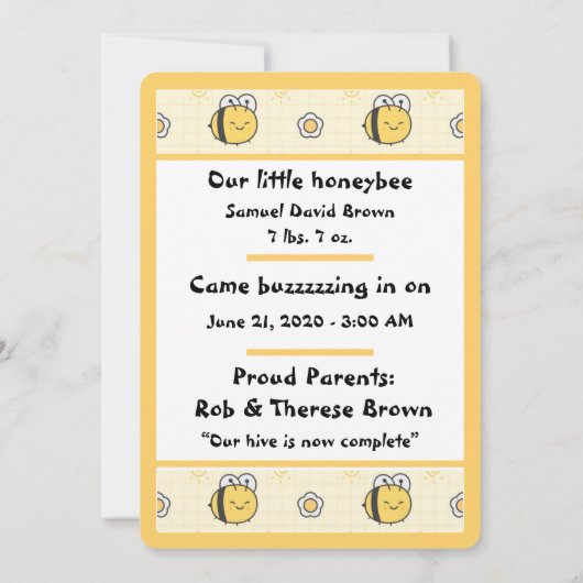 Faire-part Jolie Bumble Bee Jaune mignonne (Dos)