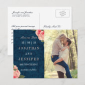 Faire-part Jolie carte postale de sauvegarde de date Navy et  (Devant / Derrière)