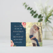 Faire-part Jolie carte postale de sauvegarde de date Navy et  (Debout devant)