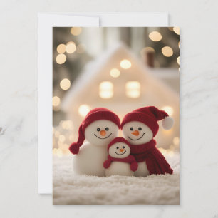 Faire-part Jolie famille de bonhomme de neige Noël d'hiver