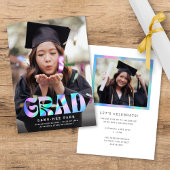 Faire-part Jolie Faux Iridescente Retro Grad Photo Graduation