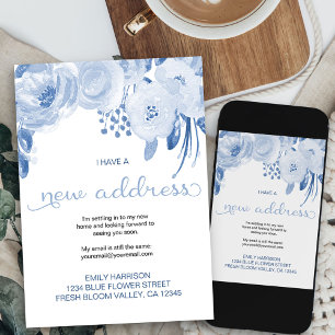 Faire-part Jolie Fleur Bleu Poussiéreux Nouvelle Adresse Démé