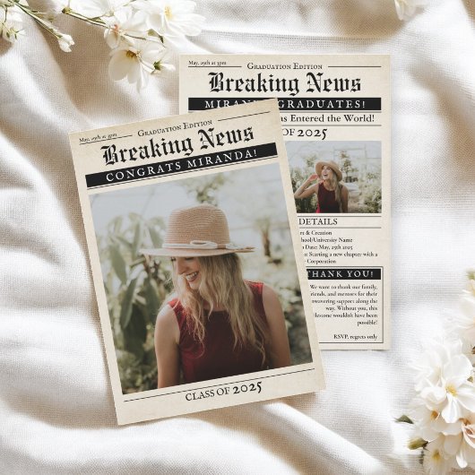 Faire-part Journal vintage Retro 3 Photos Graduation