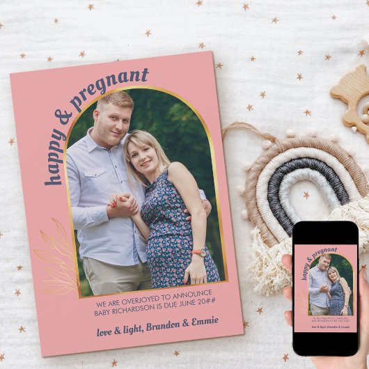 Faire-part Joyeuse et enceinte Photo Gold Arch Grossesse