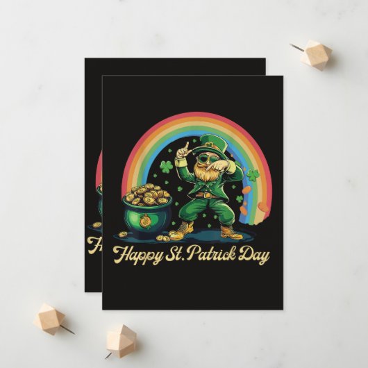 Faire-part Joyeuse Saint-Patrick Drôle Leprechaun (Devant/Arrière en situation)