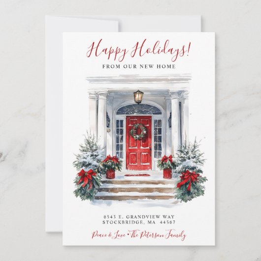 Faire-part Joyeuses Fêtes Nouveau Accueil Porte Rouge Déménag (Devant)