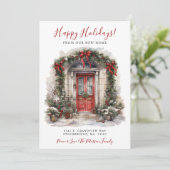 Faire-part Joyeuses Fêtes Nouveau Accueil Porte Rouge Déménag (Debout devant)