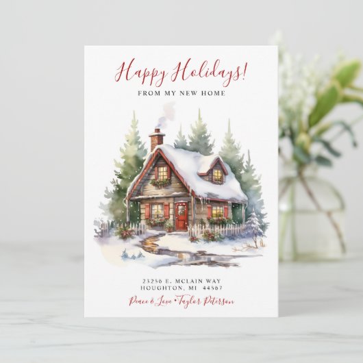 Faire-part Joyeuses fêtes Rustique Nouvelle maison déménager (Debout devant)