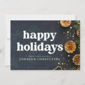 Faire-part Joyeuses Vacances Étoiles modernes et cônes de pin (Devant)