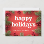 Faire-part Joyeuses Vacances Moderne Holly Berry Pine Needles (Devant)