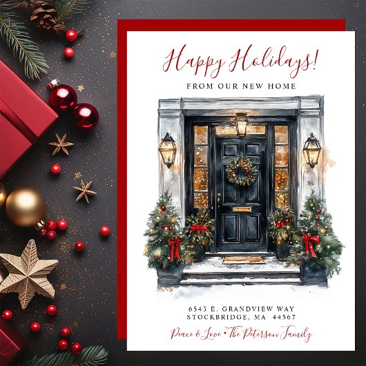 Faire-part Joyeuses vacances Nouvelle maison Porte avant Démé