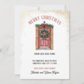 Faire-part Joyeux Noël de la nouvelle maison porte couronne (Devant)