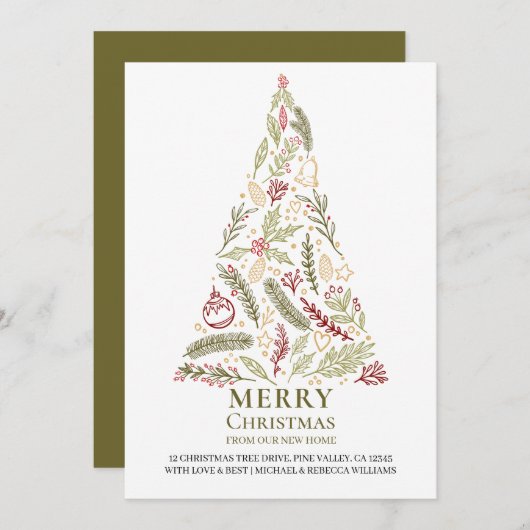 Faire-part Joyeux Noël de New Home Pine Holly Tree (Devant / Derrière)