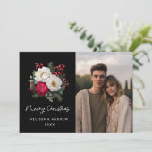 Faire-part Joyeux Noël minimal Fleurs rouges et blanches (Debout devant)