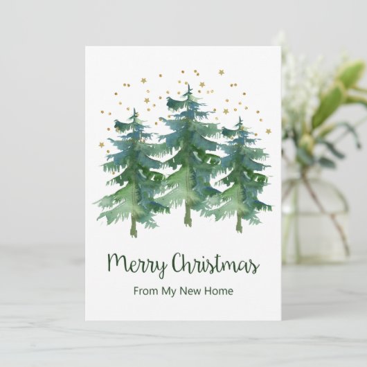 Faire-part Joyeux Noël Nouveau Accueil Pins Arbres (Debout devant)